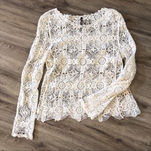 BCBG MaxAzria Crochet Lace Beige Blouse Large